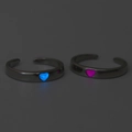 Adjustable luminous heart rings for couples with blue and pink glow in dark metal - Luminous Open Ring / Blue and Pink Ring Set (2 Pcs)