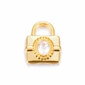 Golden vintage lock pendant with clear zircon inlay for DIY jewelry making - Gold