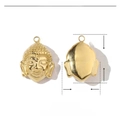 Front and back detail of gold stainless steel Buddha head pendant with 16x12mm measurements - Gold Buddha Head Pendant