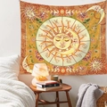 Détail de tapisserie bohème soleil et lune avec signes du zodiaque dans une chambre - Style Brossé (GT1019-10) / 73X95CM / Astrologie Soleil et Lune Orange Chaud