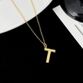 Elegant gold S925 silver T-letter pendant necklace with white zircon pavé setting - Letter T