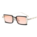 Rectangle sunglasses with black and silver metal frame and light orange pink lenses - Black Frame Orange Lens
