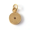 Detailed view of sun moon charm with gold texture and centered brown stone inlay - 12-Dotted Texture Brown Stone
