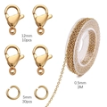 Kit de joyería DIY dorado con cierres de langosta, anillas y cadena de 3M - Cierre de Langosta + Anillo Abierto + Cadena de Cruz Plana (Dorado) / 1 Set (3m Cadena + 10 Cierres + 30 Anillos)