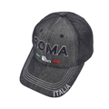 Berretto da baseball vintage in denim grigio scuro con ricamo ROMA e bandiera italiana - Taglia unica / Nero e Grigio