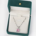 Close-up of pink rectangular stone pendant necklace in a green velvet jewelry box - Square Pink Zircon Style 3 / Platinum