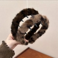Brown faux fur headband with black teeth grip for non-slip hair styling and comfort - Leopard Print Dark + Light Coffee