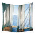 Bohemian tapestry featuring seaside window view with flowing white curtains and blue ocean - Zj629-2 / 73X95CM (Brushed Fabric)
