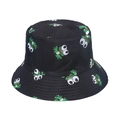 Black bucket hat featuring green cartoon frog patterns with stitched reinforced brim - M (56-58cm) / Cartoon Frog (B)