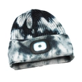 Tie-dye knit beanie in black and grey with built-in LED light module for outdoor use - 4-LED Style / Heather Navy