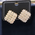 Luxurious gold-plated rhombus stud earrings featuring a full geometric zircon micro-pave design - Gold