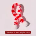 Red and white striped mini knitted scarf with white pom-poms and size dimensions - Red And White Scarf