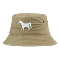 Détail du chapeau bob en coton kaki avec broderie de cheval et œillets en métal - Réglable / Kaki