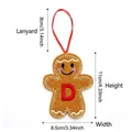 Brown gingerbread man felt ornament with red letter D and festive hanging rope - Style D