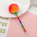Penna a sfera con pompon arcobaleno e fusto metallico iridescente per studenti - Stile 3