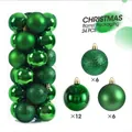 24pcs set of green Christmas ball ornaments in shiny matte and glitter finishes - Green