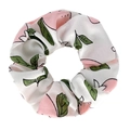 Fashionable white scrunchie with pink peach and green leaf pattern for women and kids - Pink Peach White