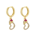 Detail of Christmas stocking drop earrings with red gemstones and sparkling zircons - Gold White Zircon Christmas Sock