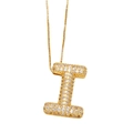 Élégant collier pendentif lettre I dorée serti de zircons avec chaîne vénitienne - Lettre I