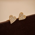 Orecchini a cuore in argento S925 dorato con micro-zirconi su superficie materica - Argento 925 / Oro 18K