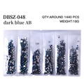 Dark blue AB flatback rhinestones for nail art in a 6-grid container, DBSZ-048 - Mixed Sizes SS4-SS16 Around 1440 Pieces / Deep Blue AB
