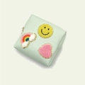 Light green nylon pouch featuring chenille smiley face, heart and rainbow patches - Light Green