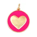 Pink heart enamel charm with gold finish for necklaces and bracelets - Rose Red Round Gold Heart Style ((M81 Heart Rose Red))