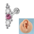 16G gebogen lippiercing van roestvrij staal met roze en heldere kristallen voor kraakbeen - 1.2x8mm / Gebogen Cluster 1 Lichtrood+Wit
