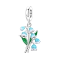 Iris lily of the valley charm with blue enamel petals and green leaf for DIY bracelets - Lily of the Valley