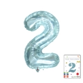 Light blue number 2 foil balloon with metallic luster and retail card packaging - 40-inch Jelly Blue 2 With Paper Cards