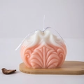 Pink and white gradient wave textured scented candle with decorative ribbon and base - Wave Pattern 3 / Pink