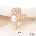 Goldene Rosenbrosche mit weißen Strasssteinen und Perle, Größe 4,5cm x 3cm - D642 Marquee Rose Rosa