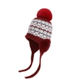Bonnet d'hiver tricoté à cache-oreilles rouge foncé avec motif jacquard nordique - Bordeaux