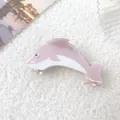 Pink and white dolphin acetate hair claw clip with blue star detail on faux fur - Pink Dolphin
