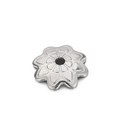 Macro shot of a silver 8-petal hollow flower bead cap with detailed floral texture - Silver Hollow Flower Style (KLJ640-Z)