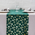 Dark green velvet Christmas table runner with golden snowflake and reindeer patterns - Green Reindeer