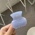 Light blue glossy plastic hair claw clip held by hand for versatile ponytail styling - Sky Blue - Vase Shape - Butterfly Buckle