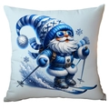 Blauwe ski-kabouter print op winter kerstkussenhoes met hoogwaardige graphics - Kabouter aan het skiën