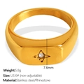 Gold 18k plated stainless steel signet ring with star motif and clear rhinestone - US 6# / Wide Oval Star Style (JZ74) / Gold