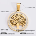18k gold plated stainless steel Tree of Life pendant with white cubic zirconia stones - Gold Tree of Life Style (PJ91188)