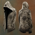Detail of vintage nautical map print on hooded long cardigan with compass patterns - Xjk01025072329
