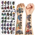 Lot de tatouages temporaires de monster trucks colorés appliqués sur des bras - Série Camions