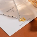 S925 silver rice bead chain with gold letter U pendant and sparkling zircon stone - Silver Letter U
