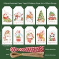 Set of 100 Kraft Christmas gift tags with 10 designs, red-white and jute strings - MC6-101