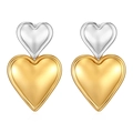 Two-tone gold and silver layered heart drop earrings made of durable titanium steel - Silver Small Heart & Gold Big Heart Style (MS-403)