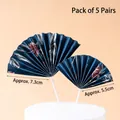 Chinese style blue floral fan cake toppers for baby birthdays and parties in two sizes - Blue Kapok Paper Folding Fans 10pcs / Approx. 7.3cm