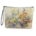 Neceser con estampado floral de acuarela con cremallera y correa de mano de lino - Estilo 3