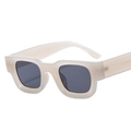 Retro square thick frame sunglasses in cream beige with dark grey tinted lenses - Jelly White