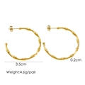 Macro detail of gold bamboo-style hoop earrings with 3.5cm diameter and weight specs - Bamboo Texture Hoop Style(1047)