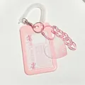 Pink heart glitter ID card holder with retractable spring cord and acrylic chain - Heart Gukaa Vertical Case